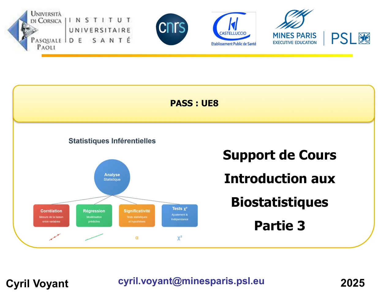 Diapositive 1 : Support de Cours Introduction aux Biostatistiques Partie 3
