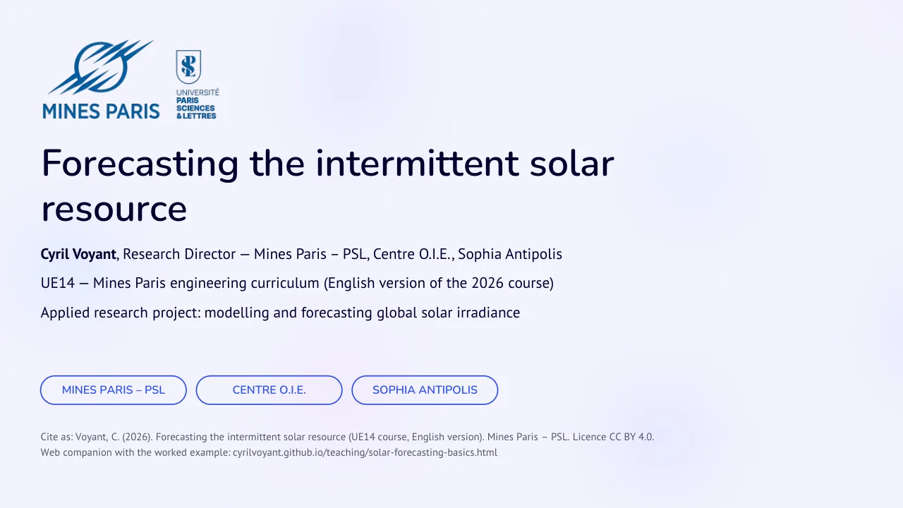 Slide 1: Forecasting the intermittent solar resource