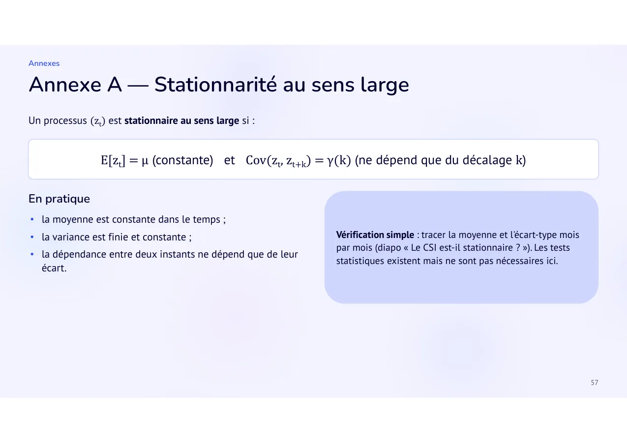 Diapositive 57: Annexe A, Stationnarité au sens large