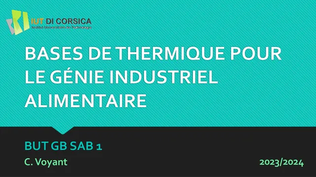 Cours : transferts thermiques, refroidissement et congélation des aliments