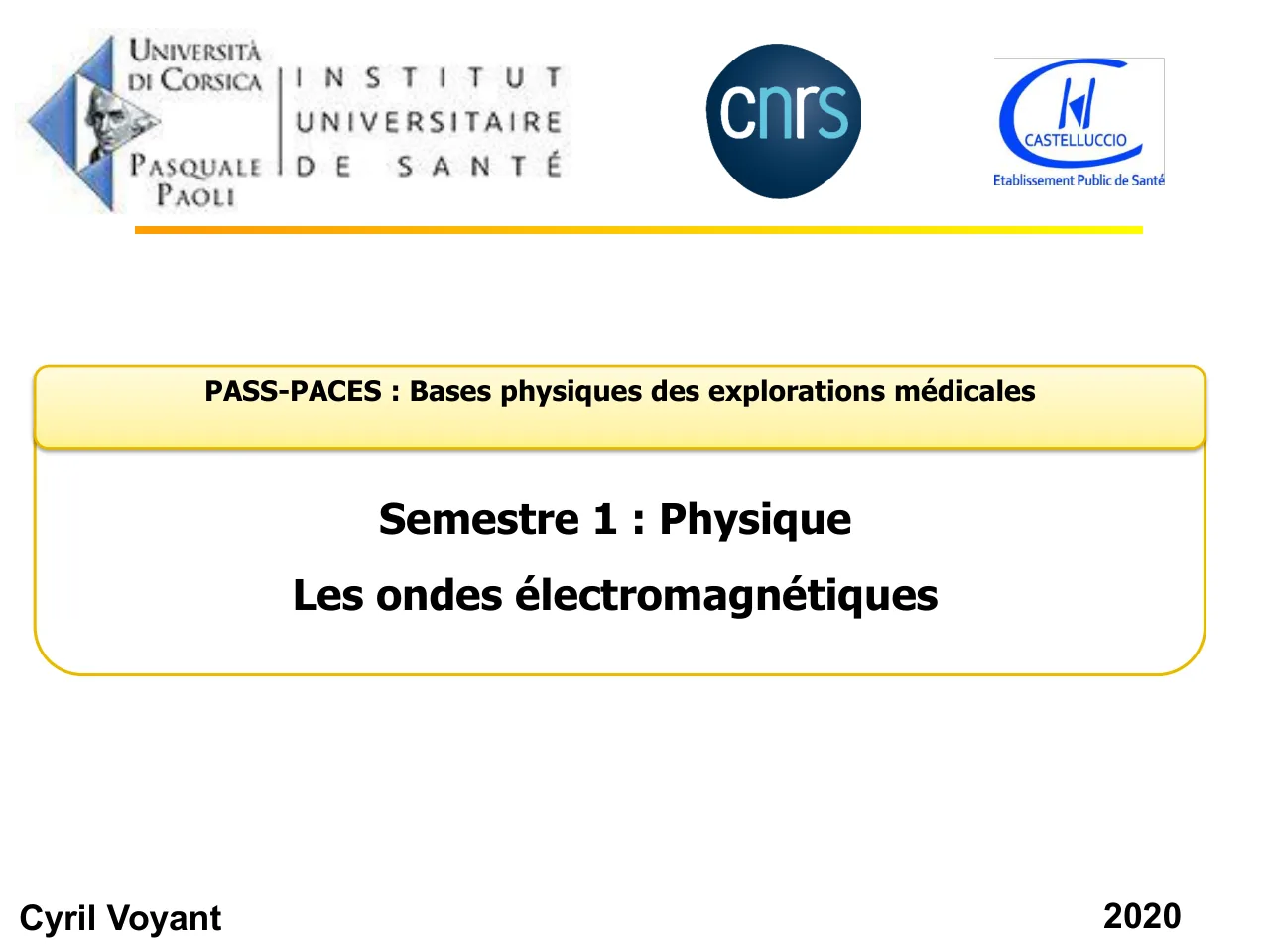 Diapositive 1 : Semestre 1 : Physique Les ondes électromagnétiques